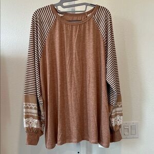 Elegant Brown Long Sleeve Women's Top